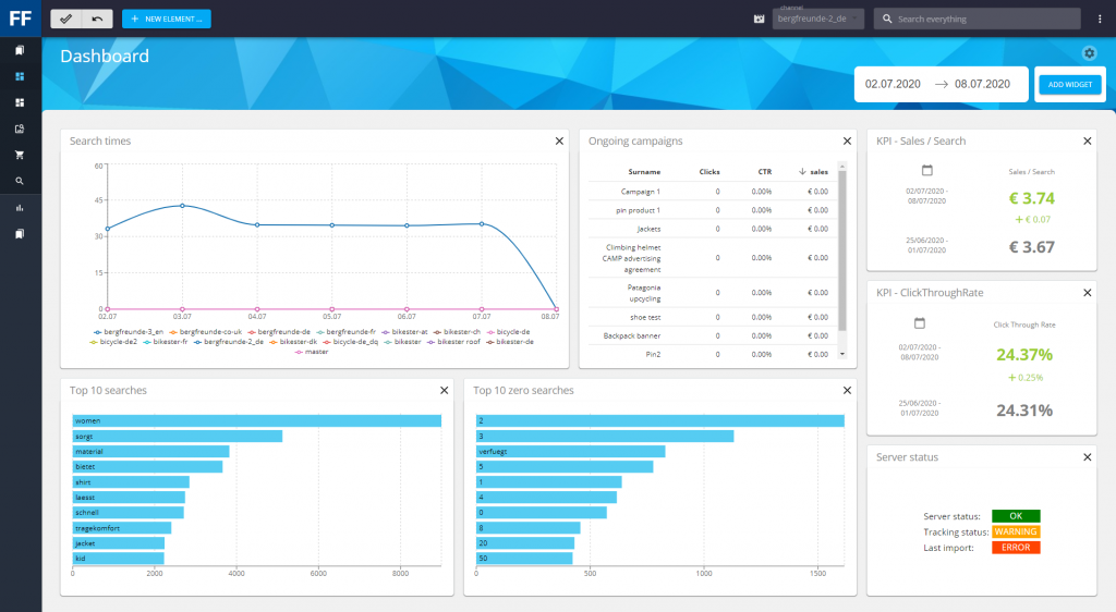 Get a valuable overview of the performance of your online shop through the FACT-Finder Dashboard.