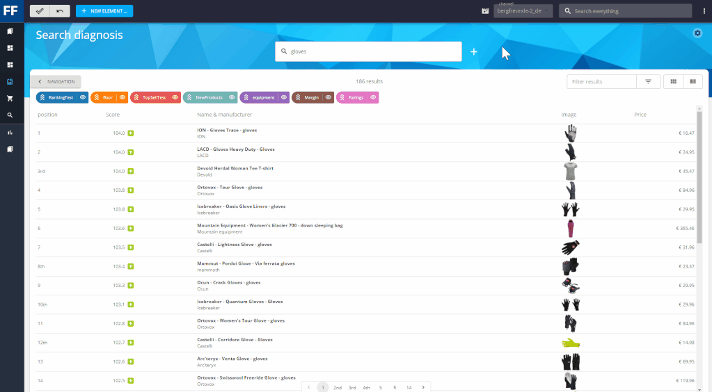 FACT-Finder's new user interface allows retailers to compare two search results side by side.