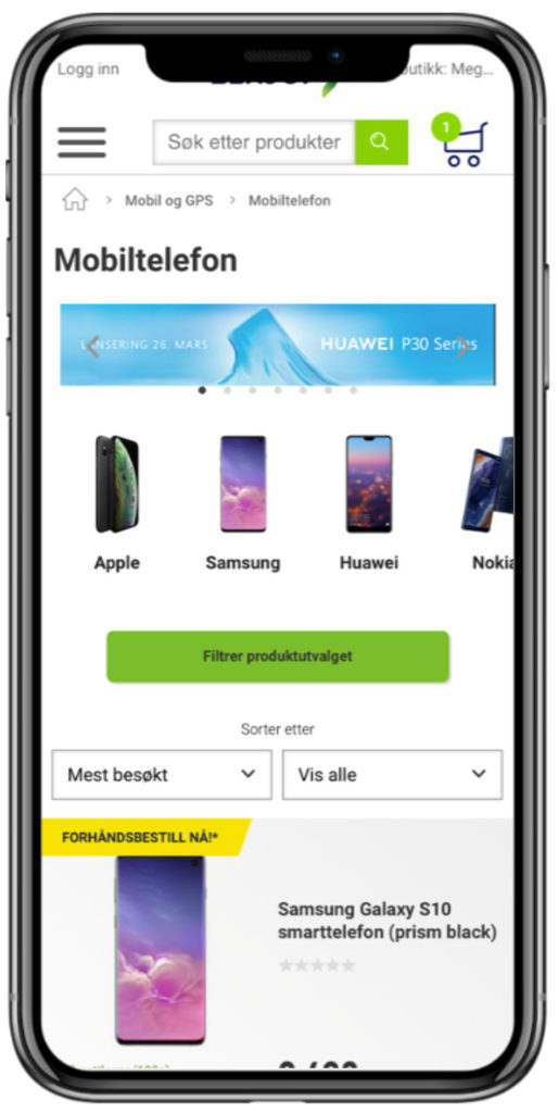 Product filters provide an optimized experience on Elkjøp's site