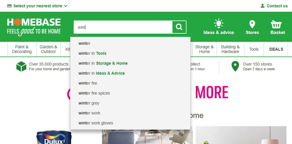 Homebase's homepage, with text-based suggestions