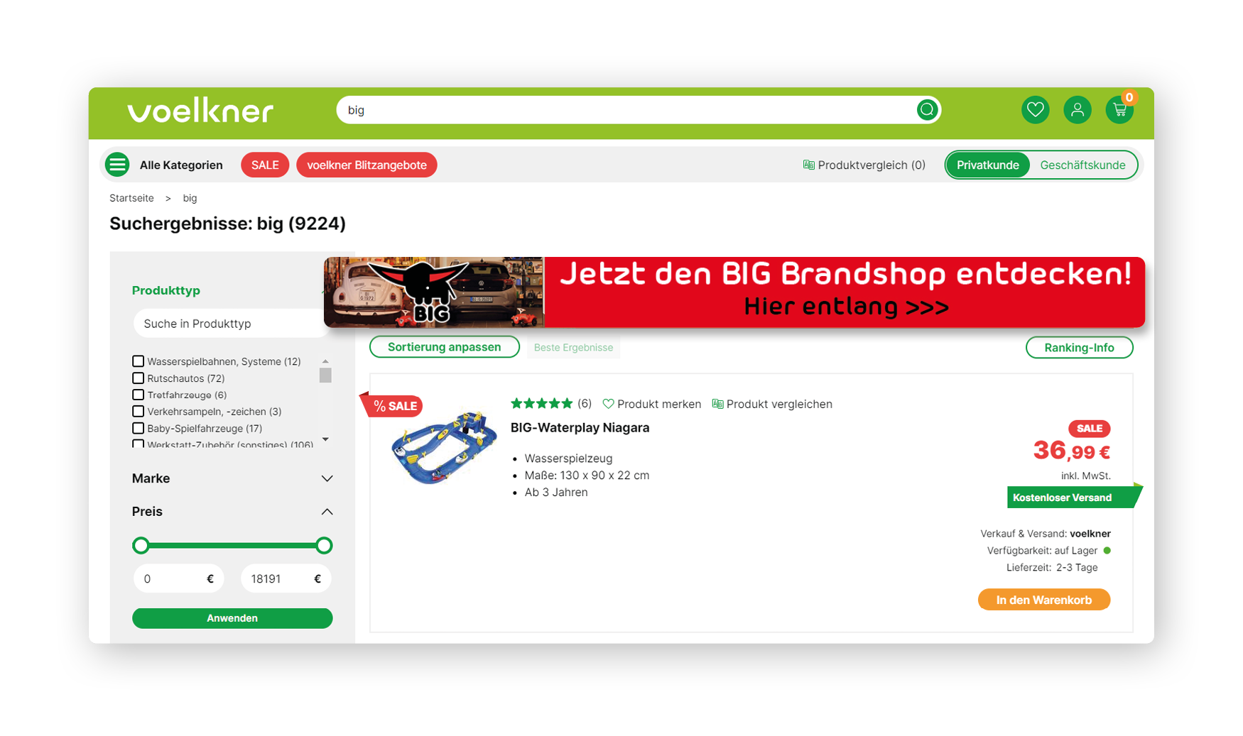 Banner for 'BIG' brand on voelkner.de