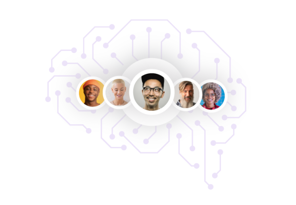 personalization ecommerce wisdom of the crowd - a figurative brain showing 6 people's faces