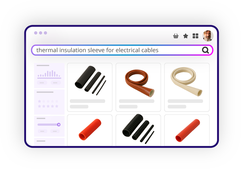 B2B eCommerce site search vector results for natural language query: thermal insulation sleeve for electrical cables