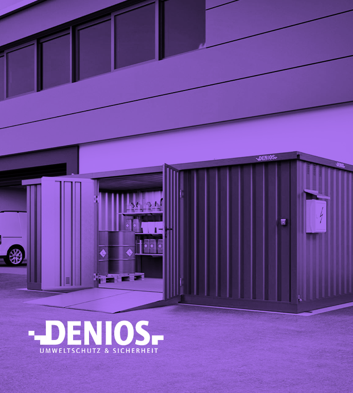 a purple garage with a large metal door