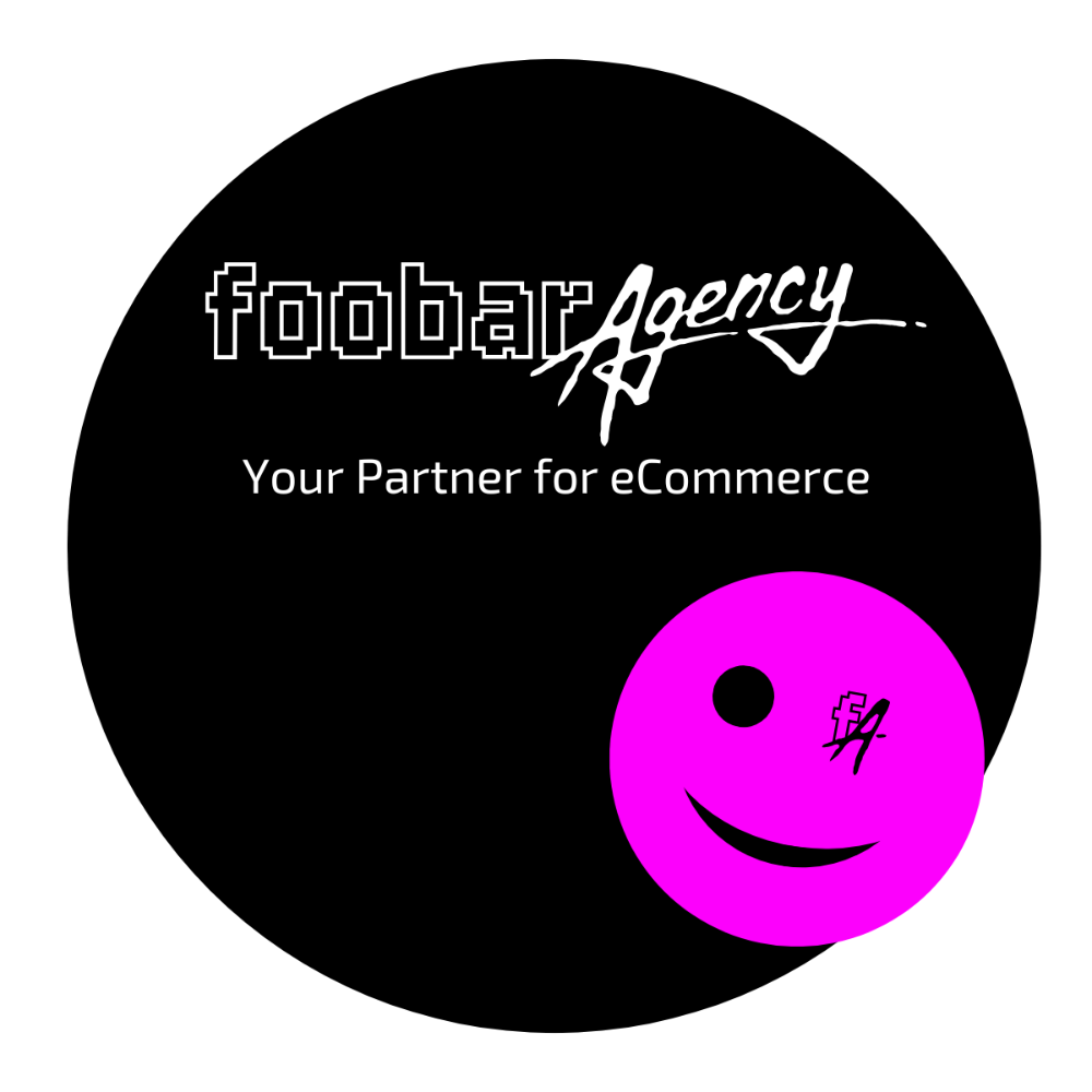 Logo der foobarAgency mit einem lächelnden, pinken Smiley und dem Slogan Ihr Partner für eCommerce.